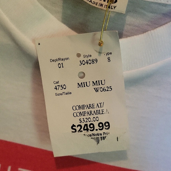 Miu Miu White Tee with Gold Pin Detail - Picture 4 of 6